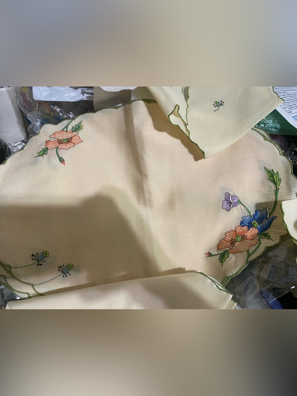 Vintage B.M Jabara& Sons Floral Embroidery Cotton Placemats / Napkin Set Of 8